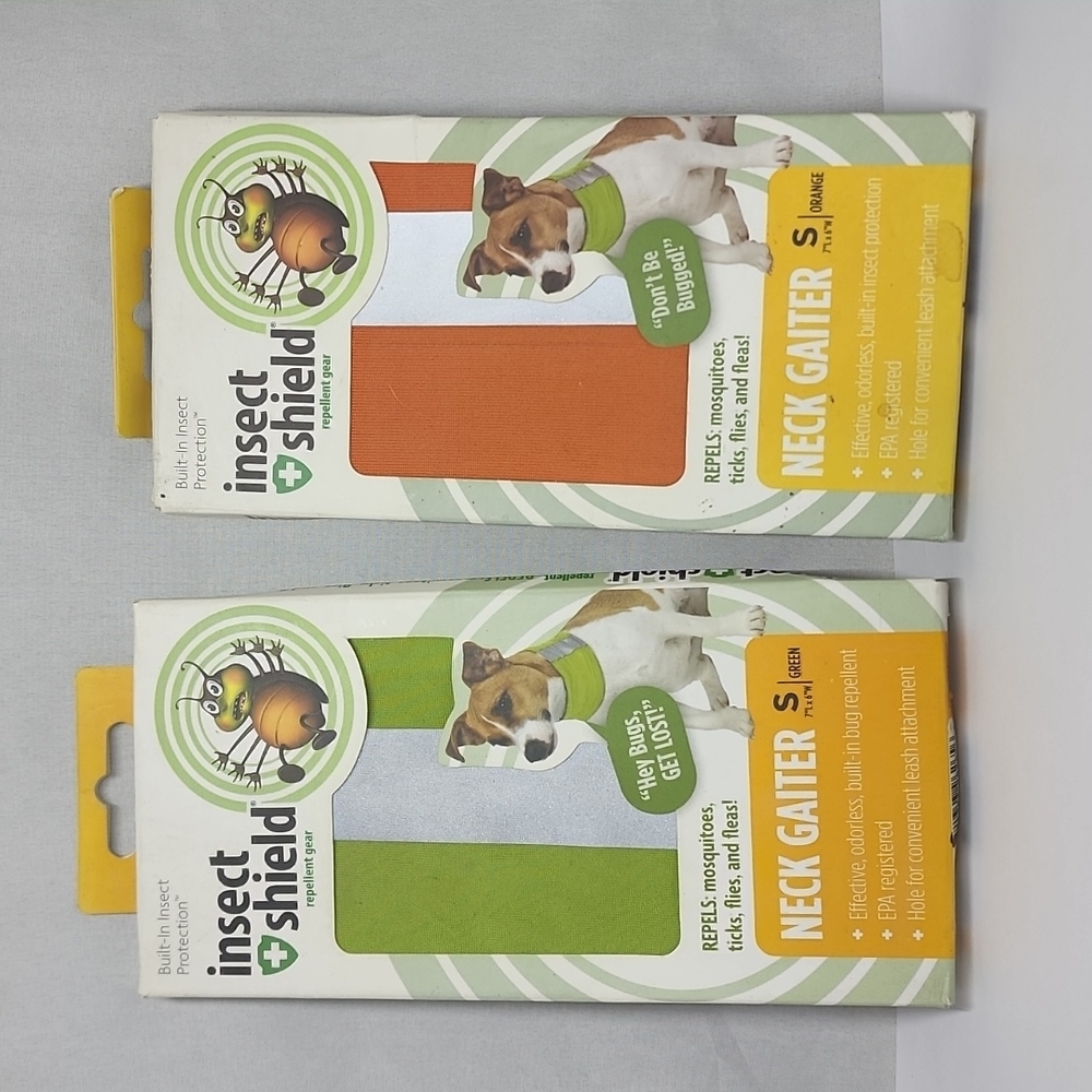LOT of 2 insect shield orange and green repellent gear Neck Gaiter for dogs S